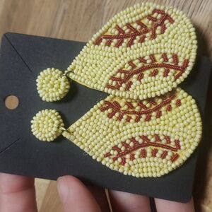 Beaded softball earrings teardrop